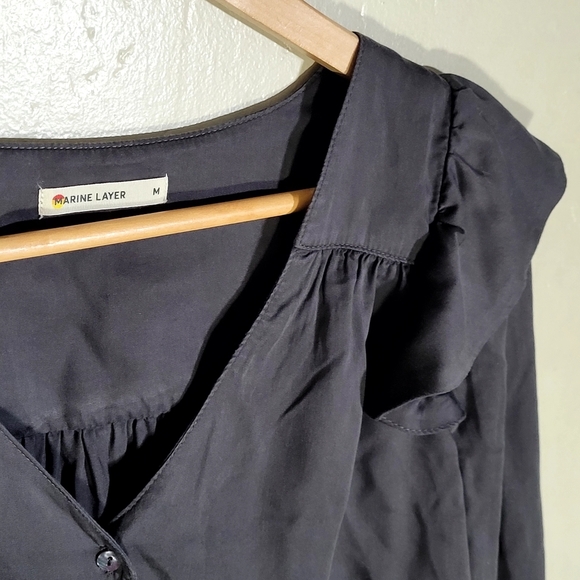 Marine Layer Charcoal Rory Long Sleeve Ruffle Blouse - Picture 4 of 7